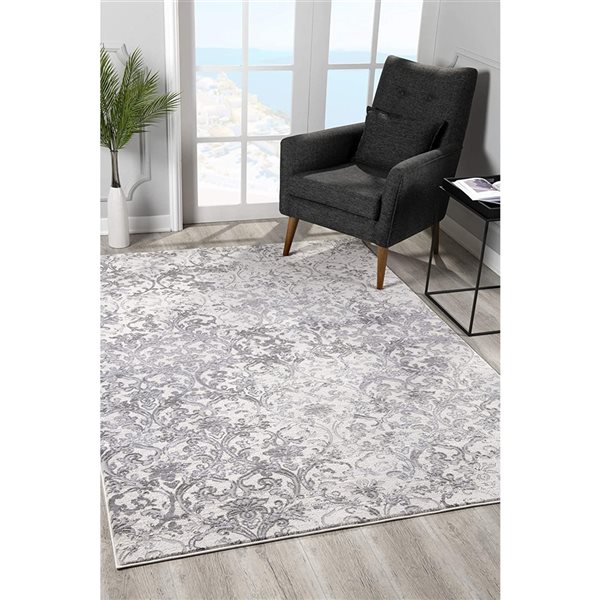 Rug Branch Tapis d'intérieur contemporain moderne floral beige gris - 9 x 12