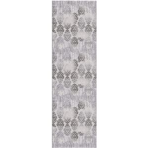 Rug Branch Modern Scandinavian Floral Grey Beige Indoor Runner Rug - 2x8