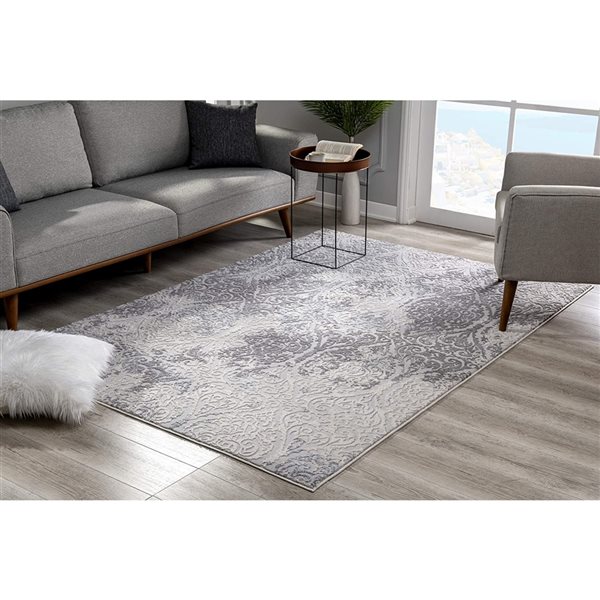 Rug Branch Contemporary Modern Floral Grey Beige Indoor Area Rug - 6x9