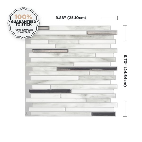 Smart Tiles Capri Carrera  9.88po x 9.7po Pqt-4  Tuiles autocollantes 3D