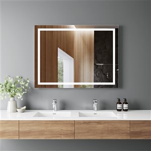 Kinwell 48-in Lighted LED Fog Free Rectangular Frameless Bathroom Mirror