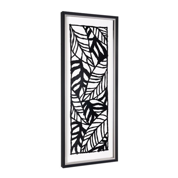 Gild Design House Modern Palm Leaves with Black Plastic Framed 40-in H x 16-in W Hand Painted Botanical Paper Shadow Box