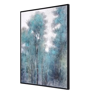 Gild Design House Aquamarine Forest with Black Plastic Framed 40-in H x 30-in W Hand Painted Landscapes Canvas
