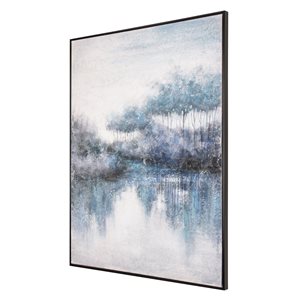 Gild Design House Indigo Banks with Black Plastic Framed 48-in H x 36-in W Hand Painted Landscapes Canvas