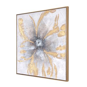 Gild Design House Brilliant Blossom with Gold Plastic Framed 36-in H x 36-in W Hand Painted Botanical Canvas