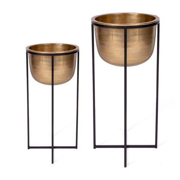Gild Design House Cyrena 12-in W x 25-in H Gold Metal Floor Planter - 2-Pack
