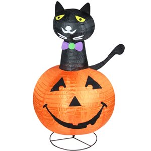 Northlight 3-ft Lighted Cat on a Pumpkin Outdoor Halloween Decoration