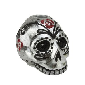 Gallerie II Silver and Black Glittered Skull Candle Holder
