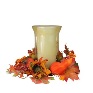 Northlight Polyester Pumpkin with Orange and Red Sunflower Candle Ring