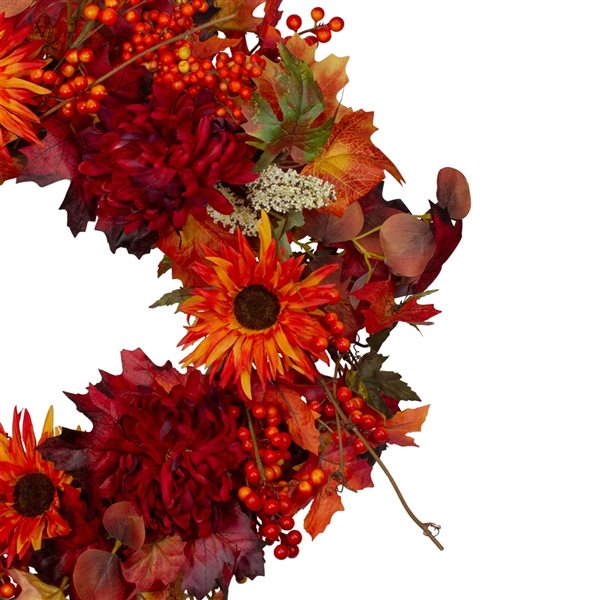 Northlight 24-in Orange Leaves and Flowers Fall Harvest Indoor Artificial Wreath