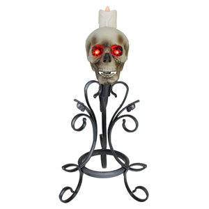 Northlight White Gothic Flameless Skull Halloween Candle Holder