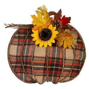 Northlight Orange and Brown with Plaid Fabric Pumpkin Wall Art