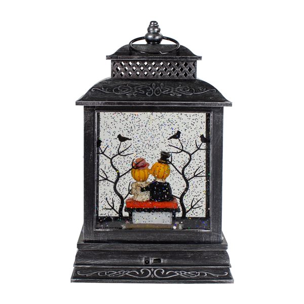 Northlight Black Halloween Snow Globe Lantern with Pumpkin Couple