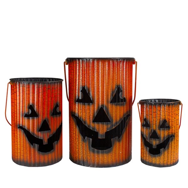 Northlight Orange and Black Pumpkin Lantern - 3-Piece