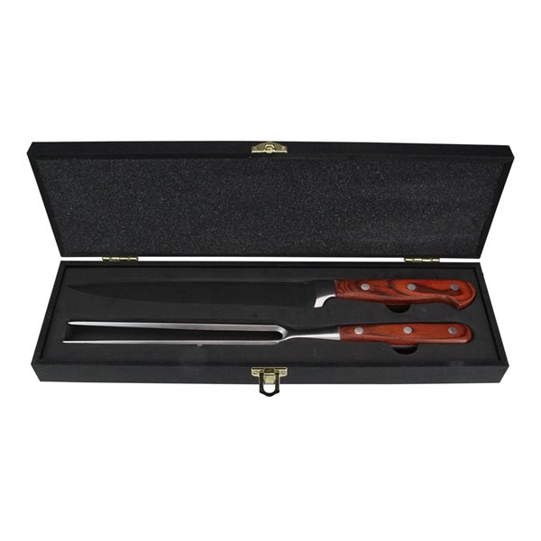 Avon Carving Knife and Fork Set with Wooden Handle and Case