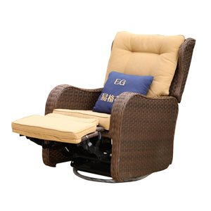 Henryka Brown Wicker Stationary Recliner Chair with Yellow Polyester Cushioned Seat