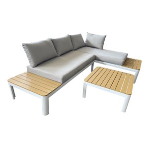 Henryka Outdoor Sofa with Light Grey Polyester Cushions and Grey Aluminum Frame