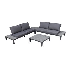 Henryka Outdoor Sofa with Grey Polyester Cushions and Dark Grey Aluminum Frame