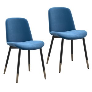!nspire Blue Velvet Contemporary Upholstered Side Chair ( Metal Frame) - Set of 2
