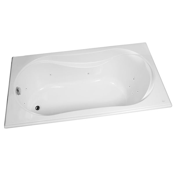 Baignoire à remous rectangulaire Cocoon de MAAX en acrylique blanc de 36 po l. x 66 po L. avec drain réversible