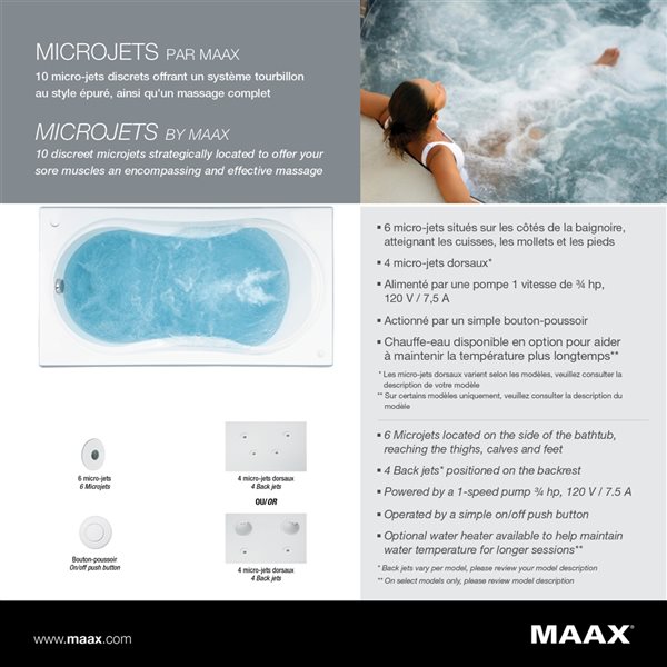 MAAX New Town 30 x 60-in White Acrylic Rectangular Right-Hand Drain Alcove Whirlpool Tub