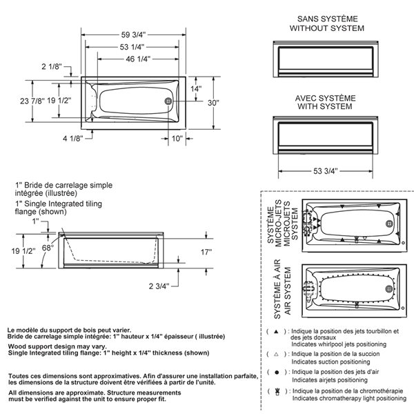 MAAX New Town 30 x 60-in White Acrylic Rectangular Right-Hand Drain Alcove Whirlpool Tub