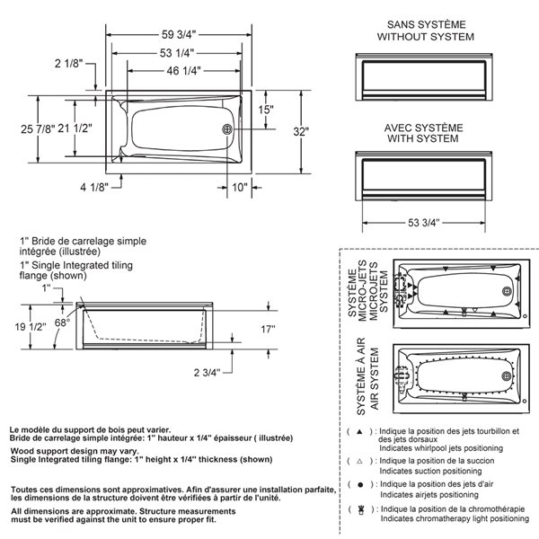 MAAX New Town 32 x 60-in White Acrylic Rectangular Right-Hand Drain Alcove Whirlpool Tub