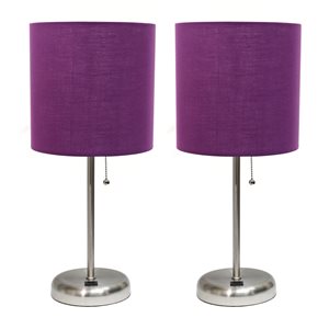 Limelights Standard Brushed Steel Lamp Set with Purple Shades - Set of 2