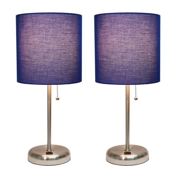 LimeLights Standard Brushed Steel Lamp Set with Blue Shades - Set of 2