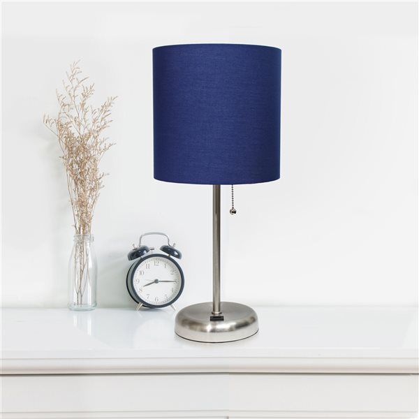 LimeLights Standard Brushed Steel Lamp Set with Blue Shades - Set of 2