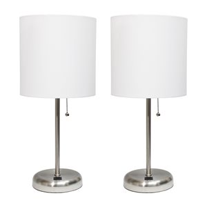 Limelights Standard Brushed Steel Lamp Set with White Shades - Set of 2