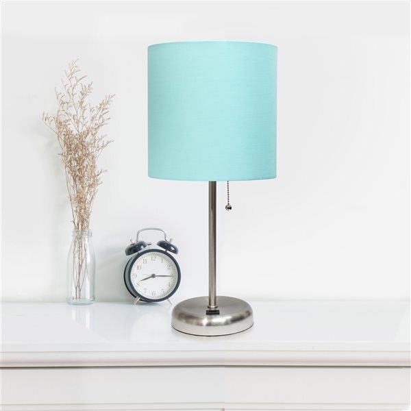 LimeLights Standard Brushed Steel Lamp Set with Aqua Shades - Set of 2