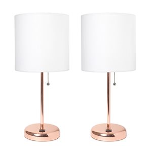 LimeLights Standard Rose Gold Lamp Set with White Shades - Set of 2