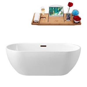 Baignoire ovale autoportante Streamline en acrylique avec drain central, quincaillerie doré poli, 28,3 po L x 59,1 po l