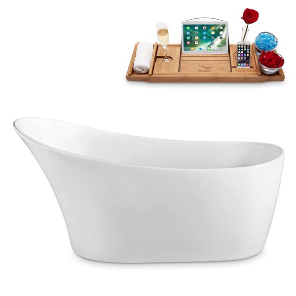 Streamline 27W x 55L Glossy White Acrylic Bathtub and a Matte Oil Rubbed Bronze Reversible Drain with Tray