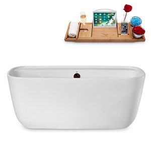 Streamline 30W x 59L Glossy White Acrylic Bathtub and a Matte Oil Rubbed Bronze Center Drain with Tray