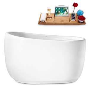 Streamline 32W x 51L Glossy White Acrylic Bathtub and a Matte Black Reversible Drain with Tray