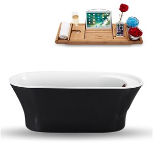 Streamline 28W x 59L Glossy Black Acrylic Bathtub and a Matte Oil Rubbed Bronze Reversible Drain with Tray