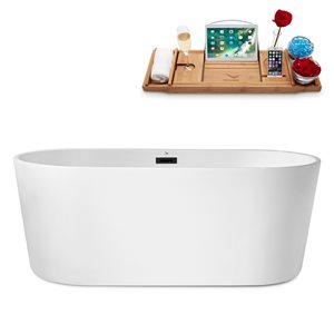 Streamline 30W x 62L Glossy White Acrylic Bathtub and a Matte Black Center Drain with Tray