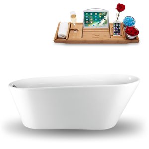 Streamline 30W x 65L Glossy White Acrylic Bathtub and a Brushed Nickel Reversible Drain with Tray