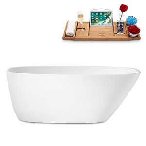 Streamline 30W x 63L Glossy White Acrylic Bathtub and a Brushed Nickel Reversible Drain with Tray