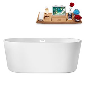 Streamline 30W x 62L Glossy White Acrylic Bathtub and a Glossy White Center Drain with Tray