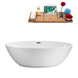 Streamline 32W x 63L Glossy White Acrylic Bathtub and a Matte Oil Rubbed Bronze Center Drain with Tray