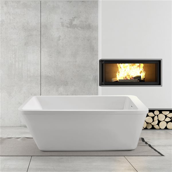 Streamline 32W x 60L Glossy White Acrylic Bathtub and a Glossy White Reversible Drain with Tray