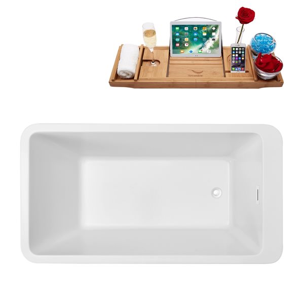 Streamline 32W x 60L Glossy White Acrylic Bathtub and a Glossy White Reversible Drain with Tray