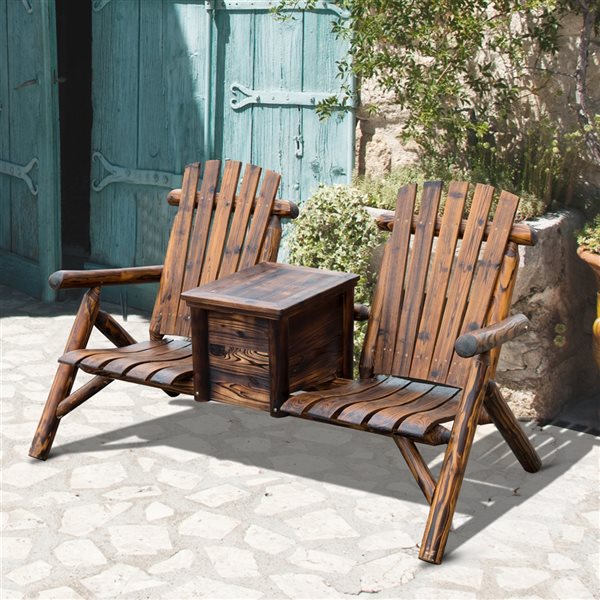 Banc De Jardin 2 Places En Pin Lasuré - Style Adirondack - Dossier Lattes, Assise Profonde - Charge Max 250 Kg