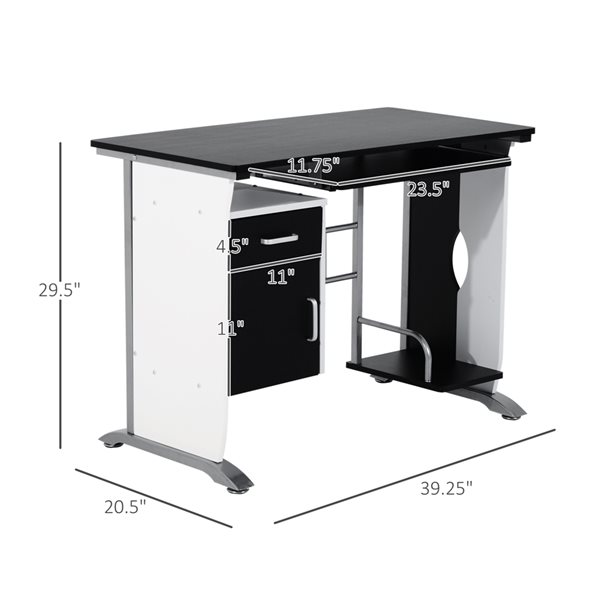 HomCom 39.37-in Black and White Modern/Contemporary Computer Desk