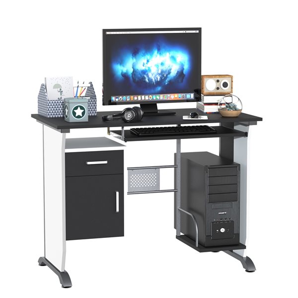 HomCom 39.37-in Black and White Modern/Contemporary Computer Desk