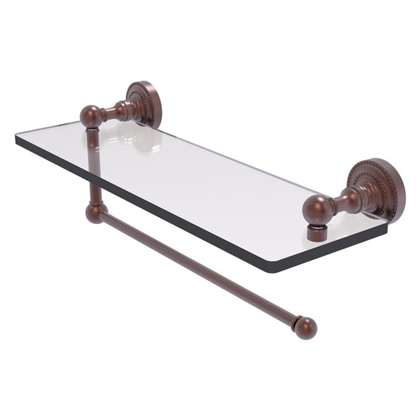 Allied Brass Dottingham Antique Copper 1-Tier Wall Mount Glass Shelf with Paper Towel Holder