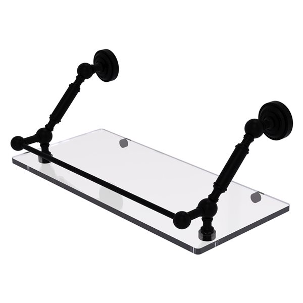 Allied Brass Dottingham Matte Black 1-Tier Glass Wall Mount Floating Shelf with Gallery Rail